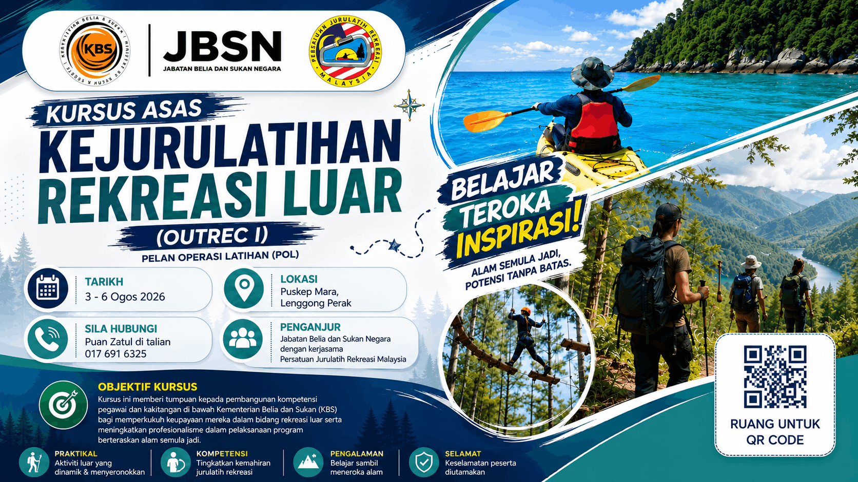KURSUS ASAS KEJURULATIHAN REKREASI LUAR (OUTREC) TAHAP 1