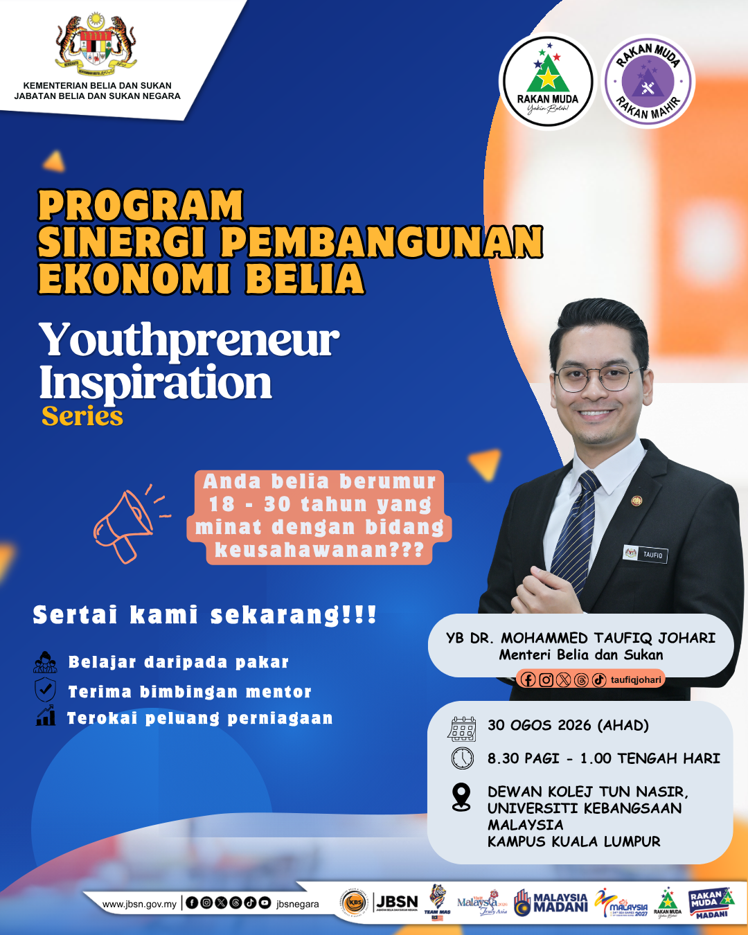 PRGRAM SINERGI PEMBANGUNAN EKONOMI BELIA- YOUTHPRENEUR INSPIRATION SERIES