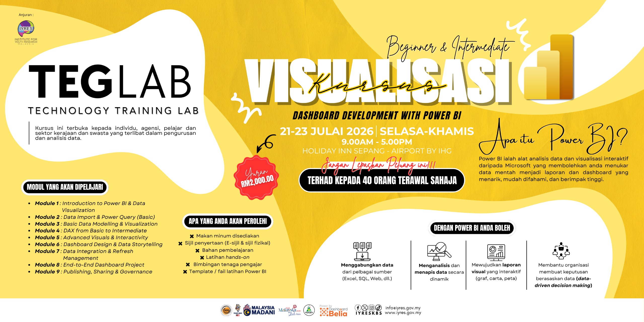 TEGLAB 2026 : KURSUS VISUALISASI: DASHBOARD DEVELOPMENT WITH POWER BI (BASIC DAN INTERMEDIATE)